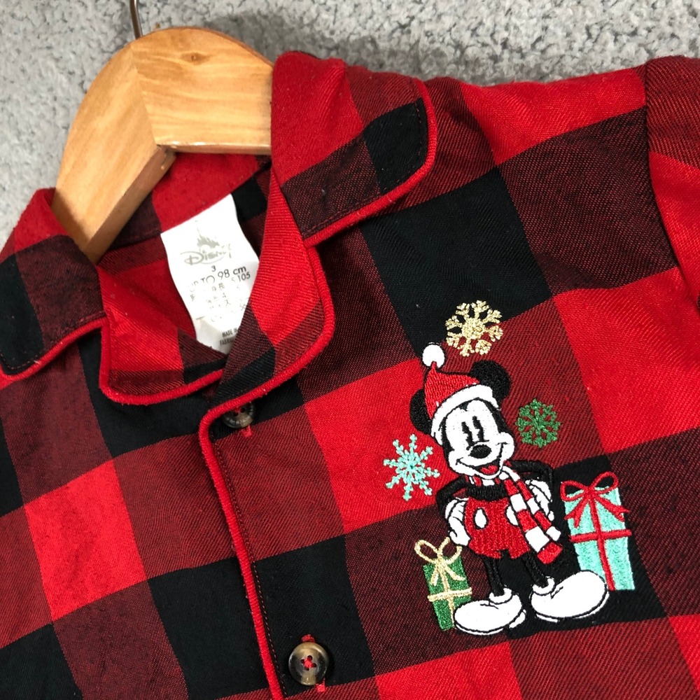 Disney Mickey Mouse Christmas Pajama Top Red Black Buffalo Plaid Toddler Size 3 - Picture 11 of 13